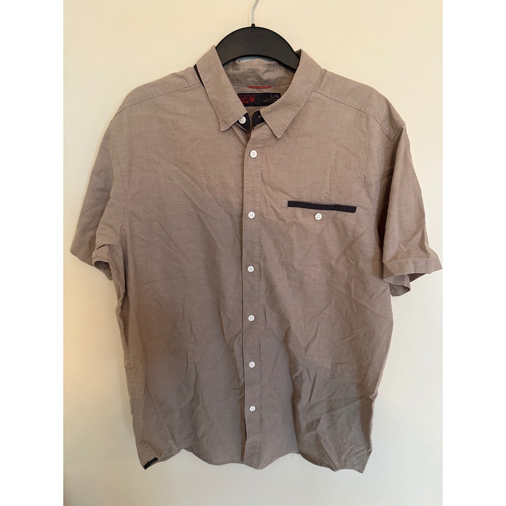 Mountain Hardwear Mens Large Tan Linen Blend Short Sleeve Button Down Shirt